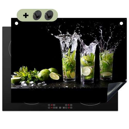 KitchenYeah© Herdabdeckplatte 70x52 cm Einteilig Herdabdeckung Abdeckplatte für Ceranfeld Abdeckung Induktionskochfeld, Spritzschutz Küchenrückwand Limette - Minze - Glas - Cocktail von KitchenYeah