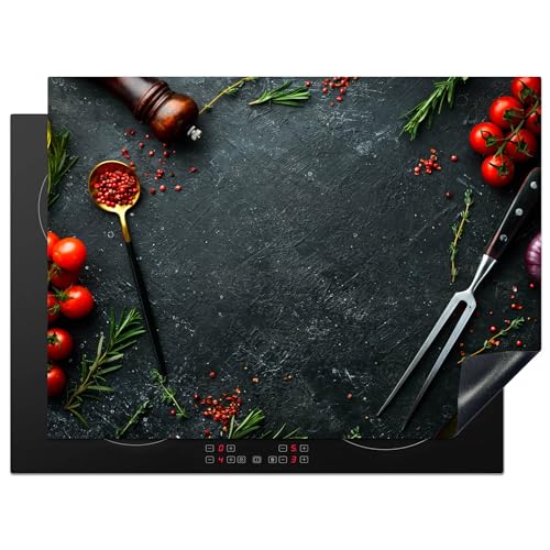 KitchenYeah© Herdabdeckplatte 70x52 cm Einteilig Herdabdeckung Abdeckplatte für Ceranfeld Abdeckung Induktionskochfeld Aufrollbare Matte Stilleben - Kräuter - Italienisch - Gewürze von KitchenYeah