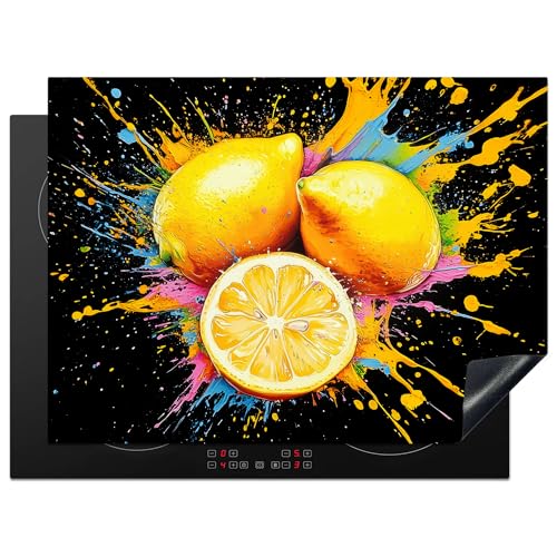 KitchenYeah© Herdabdeckplatte 70x52 cm Einteilig Induktionsmatte Küche Abdeckung Ceranfeld Herd Abdeckplatte Deko Vinyl Matte Aufrollbar Zitrone - Graffiti - Farbenfroh - Farbe - Modern von KitchenYeah
