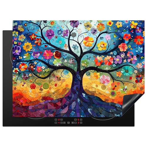 KitchenYeah© Herdabdeckplatte 70x52 cm Einteilig Küche Herdabdeckung Induktionsfeld Ceranfeld Herdabdeckplatten Vinyl Matte Aufrollbar Baum des Lebens - Farben - Baum von KitchenYeah