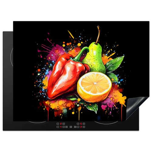 KitchenYeah© Herdabdeckplatte 70x52 cm Induktion Schutzmatte Küche Herdabdeckung Ceranfeld Induktionsmatte Cerankochfeld Abdeckung Paprika - Birne - Zitrone - Graffiti - Farbe - Abstrakt von KitchenYeah