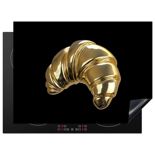 KitchenYeah© Herdabdeckplatte 71x52 cm Einteilig Ceranfeld Abdeckplatte Küche Deko Ceranfeldabdeckung Herdabdeckung Induktionsmatte Croissant - Gold - Brot - Schwarz von KitchenYeah