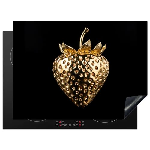 KitchenYeah© Herdabdeckplatte 71x52 cm Einteilig Ceranfeld Abdeckplatte Küche Deko Ceranfeldabdeckung Herdabdeckung Induktionsmatte Erdbeere - Gold - Schwarz - Chrom von KitchenYeah