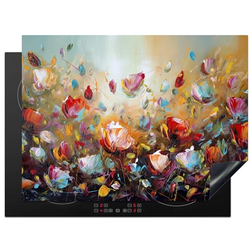 KitchenYeah© Herdabdeckplatte 71x52 cm Einteilig Herdabdeckung Abdeckplatte für Ceranfeld Abdeckung Induktionskochfeld Aufrollbare Matte Blumen - Kunst - Natur - Öl von KitchenYeah
