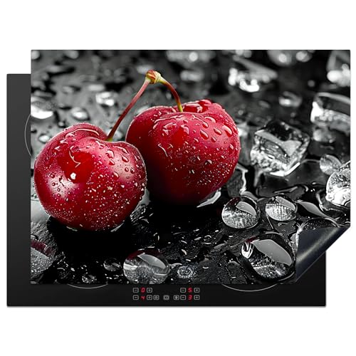KitchenYeah© Herdabdeckplatte 71x52 cm Einteilig Herdabdeckung Abdeckplatte für Ceranfeld Abdeckung Induktionskochfeld Aufrollbare Matte Kirschen - Rot - Obst - Schwarz von KitchenYeah