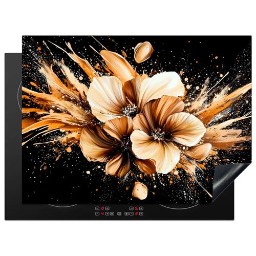 KitchenYeah© Herdabdeckplatte 71x52 cm Einteilig Induktionsmatte Küche Abdeckung Ceranfeld Herd Abdeckplatte Deko Vinyl Matte Aufrollbar Blumen - Gold - Graffiti - Schwarz - Abstrakt von KitchenYeah