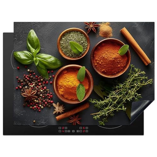 KitchenYeah© Herdabdeckplatte 71x52 cm Induktion Schutzmatte Küche Herdabdeckung Ceranfeld Induktionsmatte Cerankochfeld Abdeckung Kräuter - Beton - Zimt - Gewürze von KitchenYeah