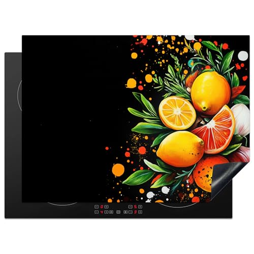 KitchenYeah© Herdabdeckplatte 71x52 cm Induktion Schutzmatte Küche Herdabdeckung Ceranfeld Induktionsmatte Cerankochfeld Abdeckung Zitronen - Schwarz - Kräuter - Graffiti - Farbe von KitchenYeah