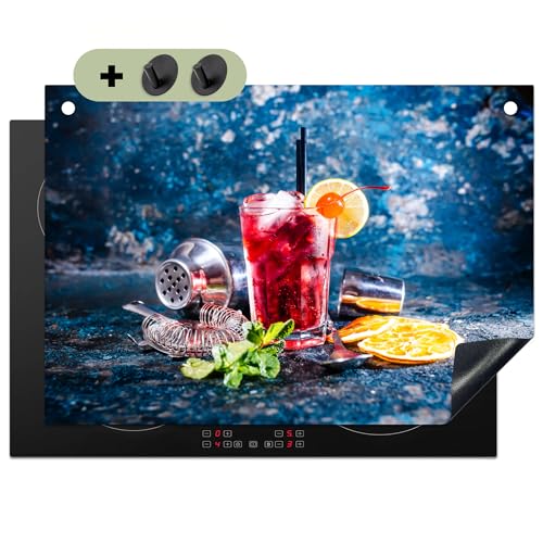 KitchenYeah© Herdabdeckplatte 75x52 cm Einteilig Abdeckplatten Cerankochfeld Abdeckung Ceranfeld Herdplattenabdeckung Induktionsmatte, Spritzschutz Cocktail - Blau - Glas von KitchenYeah