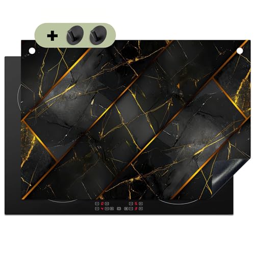 KitchenYeah© Herdabdeckplatte 75x52 cm Einteilig Abdeckplatten Cerankochfeld Abdeckung Ceranfeld Herdplattenabdeckung Induktionsmatte, Spritzschutz Fliese - Schwarz - Gold - Modern von KitchenYeah