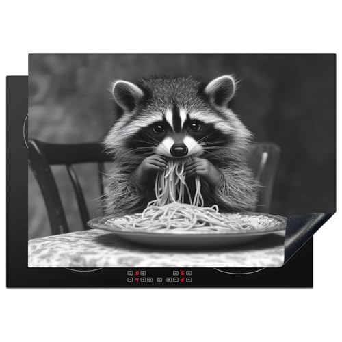 KitchenYeah© Herdabdeckplatte 75x52 cm Einteilig Abdeckplatten Cerankochfeld Abdeckung Ceranfeld Herdplattenabdeckung Induktionsmatte Waschbär - Niedlich - Pasta - Tischtuch - Schwarz - Weiß von KitchenYeah