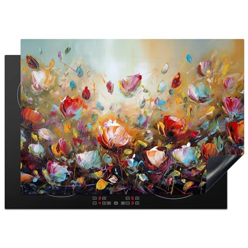 KitchenYeah© Herdabdeckplatte 75x52 cm Einteilig Herdabdeckung Abdeckplatte für Ceranfeld Abdeckung Induktionskochfeld Aufrollbare Matte Blumen - Kunst - Natur - Öl von KitchenYeah
