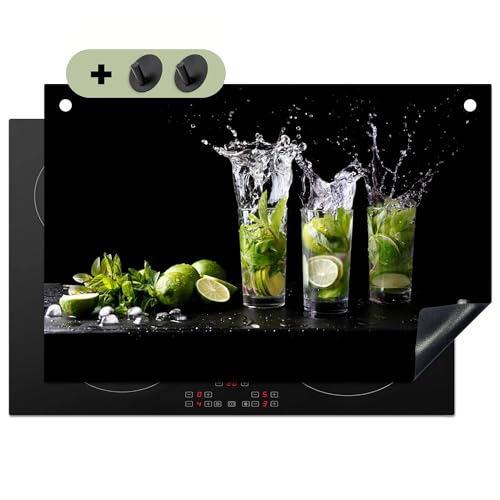 KitchenYeah© Herdabdeckplatte 76x51 cm Einteilig Herdabdeckung Abdeckplatte für Ceranfeld Abdeckung Induktionskochfeld, Spritzschutz Küchenrückwand Limette - Minze - Glas - Cocktail von KitchenYeah
