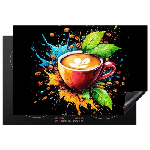 KitchenYeah© Herdabdeckplatte 76x51 cm Einteilig Herdabdeckung Abdeckplatte für Ceranfeld Abdeckung Induktionskochfeld Aufrollbare Matte Kaffee - Graffiti - Getränk - Abstrakt von KitchenYeah