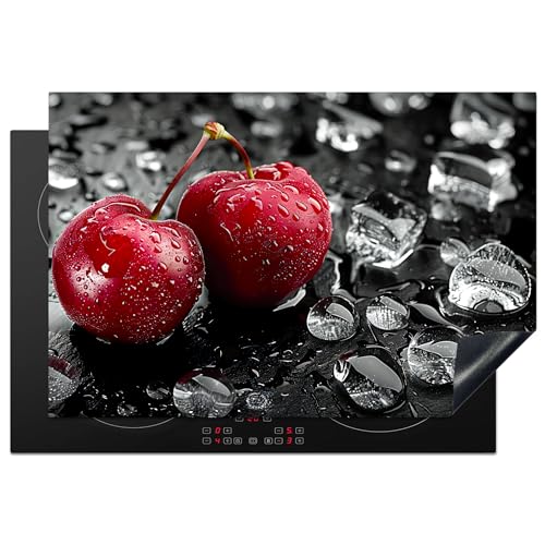 KitchenYeah© Herdabdeckplatte 76x51 cm Einteilig Herdabdeckung Abdeckplatte für Ceranfeld Abdeckung Induktionskochfeld Aufrollbare Matte Kirschen - Rot - Obst - Schwarz von KitchenYeah