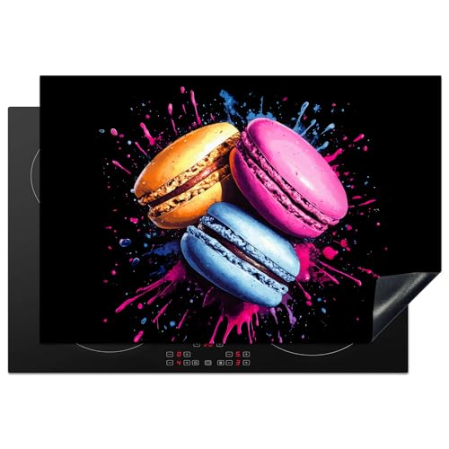 KitchenYeah© Herdabdeckplatte 76x51 cm Einteilig Küche Herdabdeckung Induktionsfeld Ceranfeld Herdabdeckplatten Vinyl Matte Aufrollbar Makronen - Graffiti - Farbenfroh - Rosa - Blau - Gelb von KitchenYeah