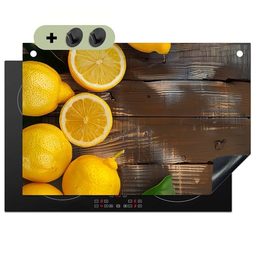 KitchenYeah© Herdabdeckplatte 76x51 cm Induktion Schutzmatte Küche Herdabdeckung Ceranfeld Induktionsmatte Cerankochfeld Abdeckung, Spritzschutz Rückwand Holz - Zitrone - Braun - Gelb von KitchenYeah