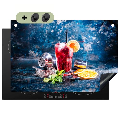 KitchenYeah© Herdabdeckplatte 77x51 cm Einteilig Abdeckplatten Cerankochfeld Abdeckung Ceranfeld Herdplattenabdeckung Induktionsmatte, Spritzschutz Cocktail - Blau - Glas von KitchenYeah