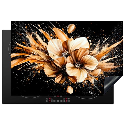 KitchenYeah© Herdabdeckplatte 77x51 cm Einteilig Induktionsmatte Küche Abdeckung Ceranfeld Herd Abdeckplatte Deko Vinyl Matte Aufrollbar Blumen - Gold - Graffiti - Schwarz - Abstrakt von KitchenYeah