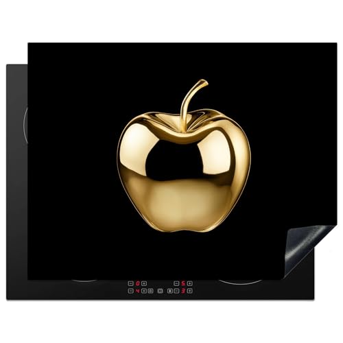 KitchenYeah© Herdabdeckplatte 77x59 cm Einteilig Herdabdeckung Abdeckplatte für Ceranfeld Abdeckung Induktionskochfeld Aufrollbare Matte Apfel - Gold - Chrom - Schwarz von KitchenYeah