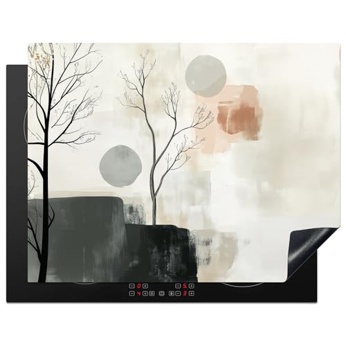 KitchenYeah© Herdabdeckplatte 77x59 cm Einteilig Herdabdeckung Abdeckplatte für Ceranfeld Abdeckung Induktionskochfeld Aufrollbare Matte Wabi Sabi - Beige - Pflanze von KitchenYeah