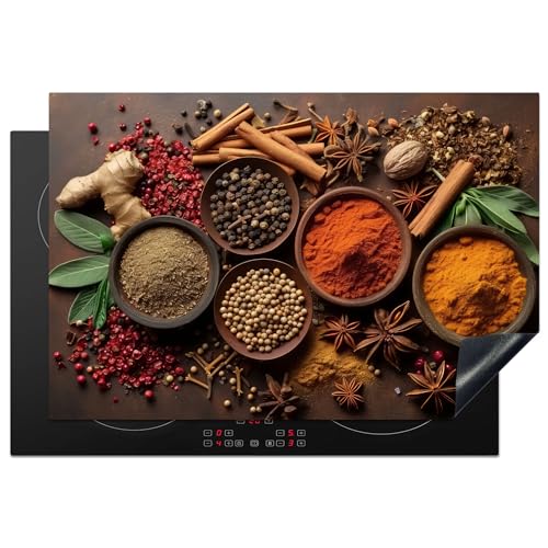 KitchenYeah© Herdabdeckplatte 78x52 cm Einteilig Ceranfeld Abdeckplatte Küche Deko Ceranfeldabdeckung Herdabdeckung Induktionsmatte Kräuter - Küche - Gewürze - Zimt von KitchenYeah
