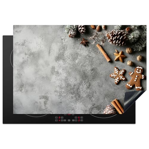 KitchenYeah© Herdabdeckplatte 78x52 cm Induktion Schutzmatte Küche Herdabdeckung Ceranfeld Induktionsmatte Cerankochfeld Abdeckung Weihnachten - Backen - Grau - Rustikal von KitchenYeah