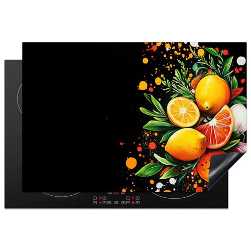 KitchenYeah© Herdabdeckplatte 78x52 cm Induktion Schutzmatte Küche Herdabdeckung Ceranfeld Induktionsmatte Cerankochfeld Abdeckung Zitronen - Schwarz - Kräuter - Graffiti - Farbe von KitchenYeah