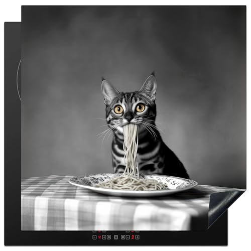 KitchenYeah© Herdabdeckplatte 78x78 cm Einteilig Abdeckplatten Cerankochfeld Abdeckung Ceranfeld Herdplattenabdeckung Induktionsmatte Bengalisch - Katze - Tischtuch - Schwarz - Weiß - Tier von KitchenYeah