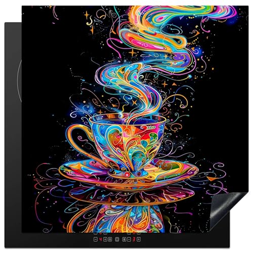 KitchenYeah© Herdabdeckplatte 78x78 cm Einteilig Abdeckplatten Cerankochfeld Abdeckung Ceranfeld Herdplattenabdeckung Induktionsmatte Kaffee - Bunt - Schwarz - Tasse von KitchenYeah