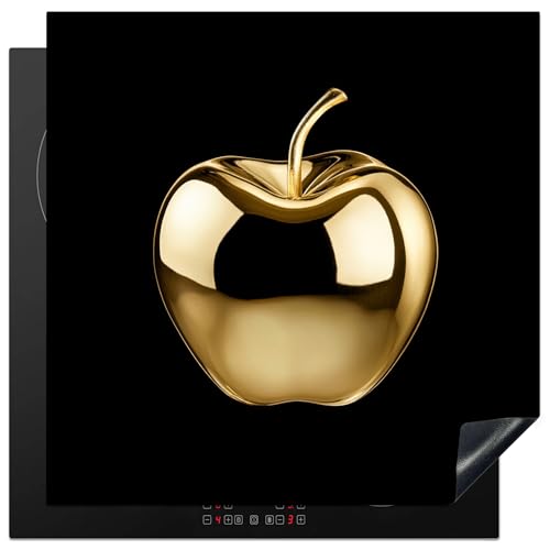 KitchenYeah© Herdabdeckplatte 78x78 cm Einteilig Herdabdeckung Abdeckplatte für Ceranfeld Abdeckung Induktionskochfeld Aufrollbare Matte Apfel - Gold - Chrom - Schwarz von KitchenYeah