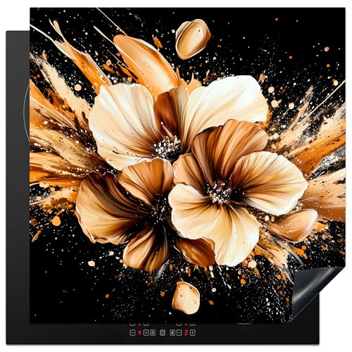KitchenYeah© Herdabdeckplatte 78x78 cm Einteilig Induktionsmatte Küche Abdeckung Ceranfeld Herd Abdeckplatte Deko Vinyl Matte Aufrollbar Blumen - Gold - Graffiti - Schwarz - Abstrakt von KitchenYeah