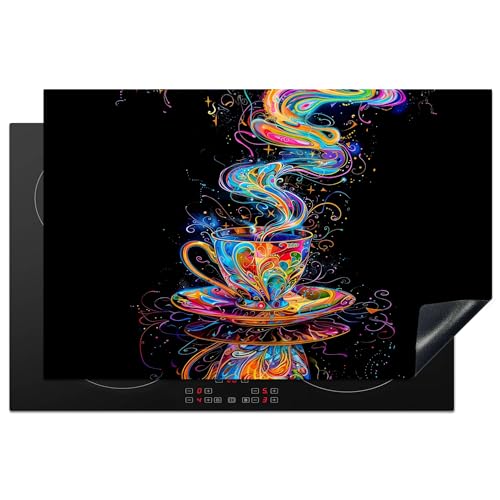 KitchenYeah© Herdabdeckplatte 80.2x52.2 cm Einteilig Abdeckplatten Cerankochfeld Abdeckung Ceranfeld Herdplattenabdeckung Induktionsmatte Kaffee - Bunt - Schwarz - Tasse von KitchenYeah