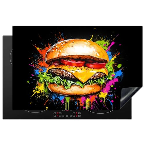 KitchenYeah© Herdabdeckplatte 80.2x52.2 cm Einteilig Herdabdeckung Abdeckplatte für Ceranfeld Abdeckung Induktionskochfeld Aufrollbare Matte Hamburger - Graffiti - Farbenfroh - Abstrakt von KitchenYeah