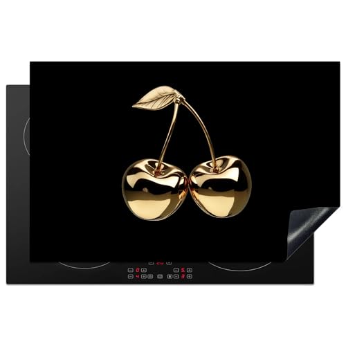 KitchenYeah© Herdabdeckplatte 80.2x52.2 cm Einteilig Induktionsmatte Küche Abdeckung Ceranfeld Herd Abdeckplatte Deko Vinyl Matte Aufrollbar Kirschen - Schwarz - Gold - Chrom von KitchenYeah