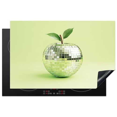 KitchenYeah© Herdabdeckplatte 80.2x52.2 cm Einteilig Küche Herdabdeckung Induktionsfeld Ceranfeld Herdabdeckplatten Vinyl Matte Aufrollbar Grün - Disco - Dekoration - Apfel von KitchenYeah