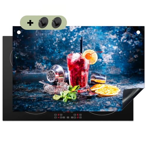 KitchenYeah© Herdabdeckplatte 80x52 cm Einteilig Abdeckplatten Cerankochfeld Abdeckung Ceranfeld Herdplattenabdeckung Induktionsmatte, Spritzschutz Cocktail - Blau - Glas von KitchenYeah