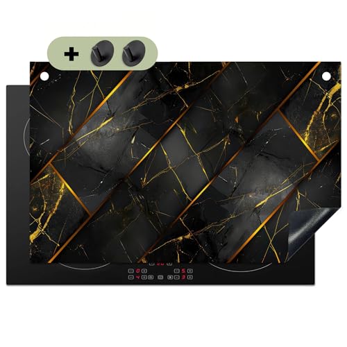 KitchenYeah© Herdabdeckplatte 80x52 cm Einteilig Abdeckplatten Cerankochfeld Abdeckung Ceranfeld Herdplattenabdeckung Induktionsmatte, Spritzschutz Fliese - Schwarz - Gold - Modern von KitchenYeah