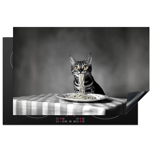 KitchenYeah© Herdabdeckplatte 80x52 cm Einteilig Abdeckplatten Cerankochfeld Abdeckung Ceranfeld Herdplattenabdeckung Induktionsmatte Bengalisch - Katze - Tischtuch - Schwarz - Weiß - Tier von KitchenYeah