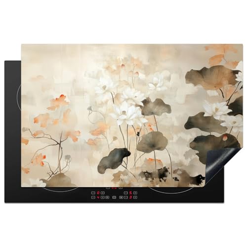 KitchenYeah© Herdabdeckplatte 80x52 cm Einteilig Abdeckplatten Cerankochfeld Abdeckung Ceranfeld Herdplattenabdeckung Induktionsmatte Blumen - Japandi - Wabi sabi von KitchenYeah