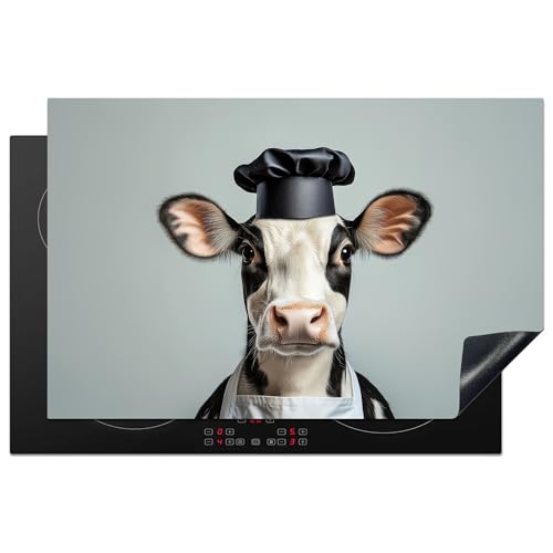 KitchenYeah© Herdabdeckplatte 80x52 cm Einteilig Ceranfeld Abdeckplatte Küche Deko Ceranfeldabdeckung Herdabdeckung Induktionsmatte Kuh - Schwarz - Weiß - Koch von KitchenYeah