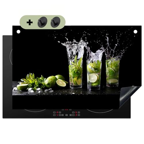 KitchenYeah© Herdabdeckplatte 80x52 cm Einteilig Herdabdeckung Abdeckplatte für Ceranfeld Abdeckung Induktionskochfeld, Spritzschutz Küchenrückwand Limette - Minze - Glas - Cocktail von KitchenYeah