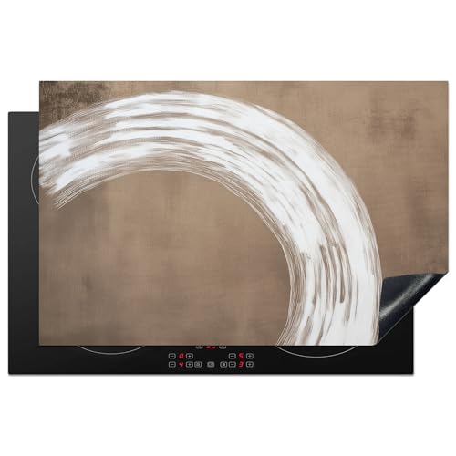 KitchenYeah© Herdabdeckplatte 80x52 cm Einteilig Induktionsmatte Küche Abdeckung Ceranfeld Herd Abdeckplatte Deko Vinyl Matte Aufrollbar Farbe - Braun - Japandi von KitchenYeah