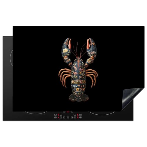 KitchenYeah© Herdabdeckplatte 80x52 cm Einteilig Induktionsmatte Küche Abdeckung Ceranfeld Herd Abdeckplatte Deko Vinyl Matte Aufrollbar Hummer - Schwarz - Floral - Künstlerisch von KitchenYeah