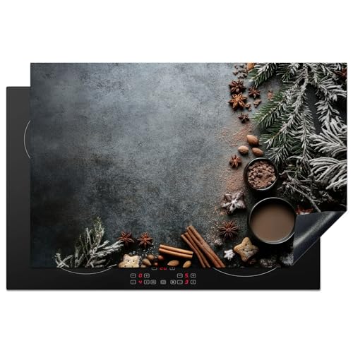 KitchenYeah© Herdabdeckplatte 80x52 cm Einteilig Küche Herdabdeckung Induktionsfeld Ceranfeld Herdabdeckplatten Vinyl Matte Aufrollbar Winter - Kräuter - Schnee - Schokolade von KitchenYeah