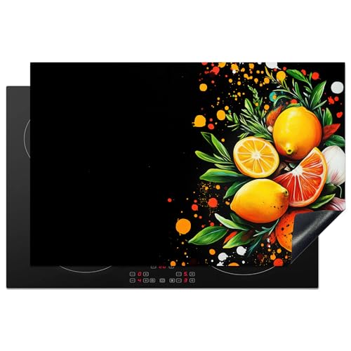 KitchenYeah© Herdabdeckplatte 80x52 cm Induktion Schutzmatte Küche Herdabdeckung Ceranfeld Induktionsmatte Cerankochfeld Abdeckung Zitronen - Schwarz - Kräuter - Graffiti - Farbe von KitchenYeah