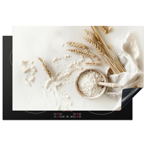 KitchenYeah© Herdabdeckplatte 81.2x52 cm Einteilig Abdeckplatten Cerankochfeld Abdeckung Ceranfeld Herdplattenabdeckung Induktionsmatte Blume - Holz - Weizen von KitchenYeah