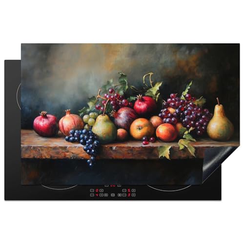 KitchenYeah© Herdabdeckplatte 81.2x52 cm Einteilig Herdabdeckung Abdeckplatte für Ceranfeld Abdeckung Induktionskochfeld Aufrollbare Matte Rustikal - Stilleben - Obst von KitchenYeah