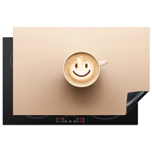 KitchenYeah© Herdabdeckplatte 81.2x52 cm Induktion Schutzmatte Küche Herdabdeckung Ceranfeld Induktionsmatte Cerankochfeld Abdeckung Kaffee - Milchschaum - Lächeln - Beige von KitchenYeah