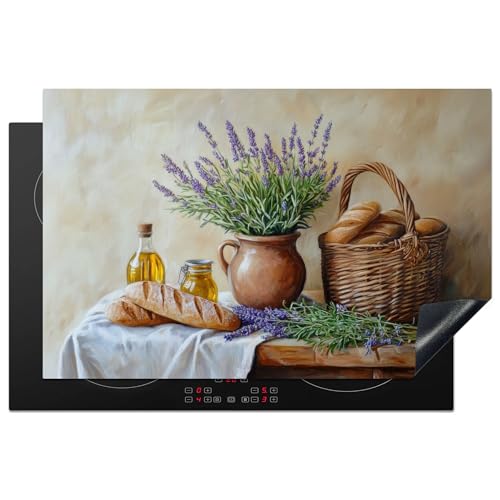 KitchenYeah© Herdabdeckplatte 81.6x52.7 cm Einteilig Abdeckplatten Cerankochfeld Abdeckung Ceranfeld Herdplattenabdeckung Induktionsmatte Lavendel - Brot - Stilleben von KitchenYeah